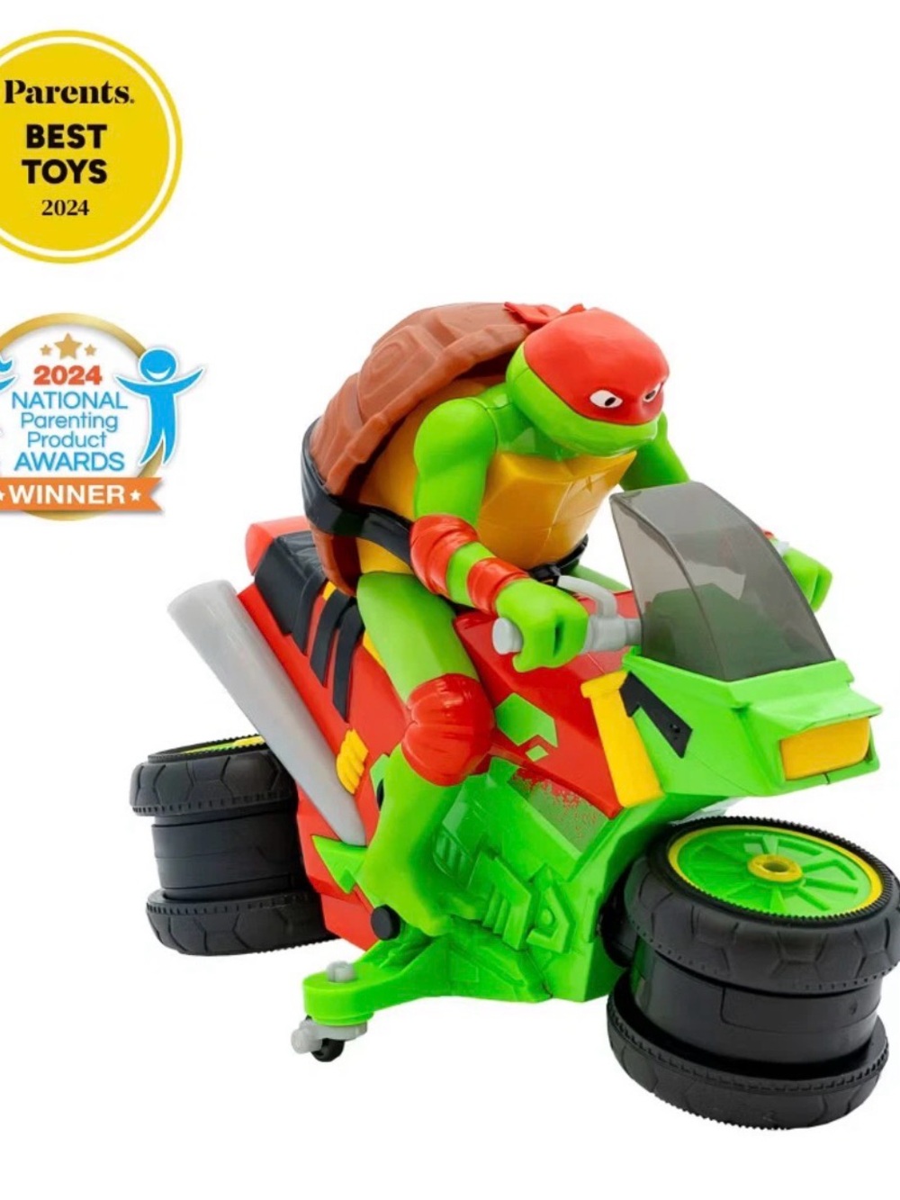 Red-Bandana Turtle Action Figure with Green & Red Bike